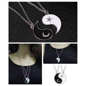 Set lant cuplu cu pandantive ying si yang, model soare si stele, unisex, argintiu - Img 4