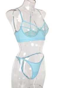 Set lenjerie sexy 2 piese cu dantela, sutien albastru deschis - Img 3