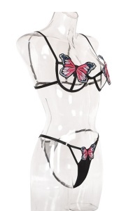 Set lenjerie sexy 2 piese cu fluturasi, chilot si sutien - Img 4