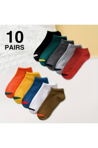 Sosete barbati, set 10 perechi, model casual, culori vibrante, scurte, detaliu de contrast, tematica feel free, M1, marimea 39 – 44, multicolor - Img 2