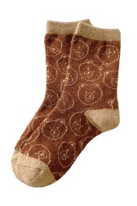 Sosete dama, model calduros cu ursuleti, tematica cozy bear, marime 38 – 42, caramel