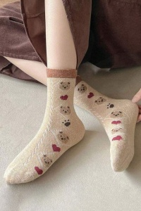 Sosete dama, model calduros cu ursuleti, tematica cozy bear, marime 38 – 42, bej - Img 4