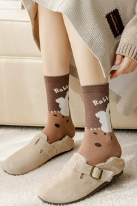 Sosete dama, model chic si delicat, cu imprimeu iepurasi, tematica I love rabbits, marime 38 – 42, coffee - Img 4