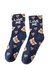 Sosete dama, moi si fine, cu mesaj “love me”, imprimeu animale, marime 36-42, albastre
