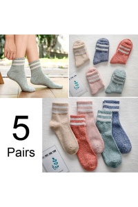 Sosete dama, set 5 perechi, model calduros si vesel cu dungi pe glezna, minimalist, tematica cozy life, marime 38 – 42, multicolore - Img 2