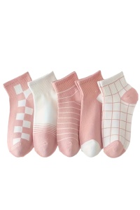 Sosete dama, set 5 perechi, model clasic geometric, tematica I love pink, marimea 36 – 42, roz cu alb
