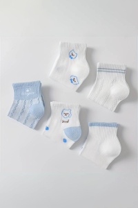 Sosete dama, set 5 perechi, model cu buline si ursuleti, peste glezna, tematica blue world, marimea 36 – 42, alb cu albastru - Img 3