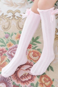 Sosete pentru fetite, model cu fundita cute, pana la genunchi, tematica casual style, roz - Img 2