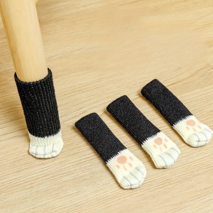 Sosete pentru mobila, protectie pentru picioarele scaunelor, model tip husa anti zgariere cu labute de pisica, tematica cozy home, marime universala, negre - Img 4