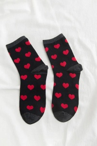 Sosete trendy, model peste glezna, imprimeu grafic cu inimioare, tematica magic heart, marime 36-42, unisex, negre - Img 2