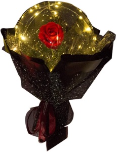 Trandafir in balon cu lumini din LED cu voal negru, baterii incluse, RRI