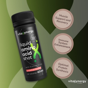 VITAXYNERGY Liquid Amino Acid Shot Grapefruit - 12x60ml Energie si Recuperare Musculara Rapida Formula cu 10 Aminoacizi Esentiali si L-arginina 250mg Aprobat de Ministerul Sanatatii Certificat FDA, GMP, Halal - Img 3