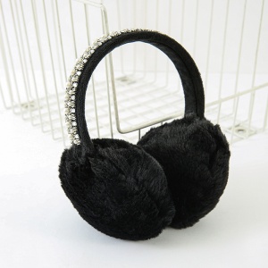 Acoperitori pentru urechi, protectie impotriva frigului, model casti dama rotunde, accesorizate cu margelute, tematica royal fashion, marime universala, negre - Img 3