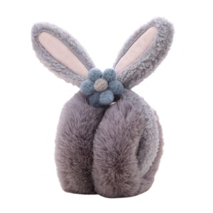 Acoperitori pentru urechi, protectie impotriva frigului, model casti dama cu urechiuse de iepuras si fundita, tematica flower bunny, marime universala, albastru - Img 3
