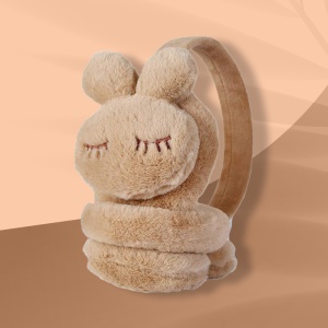Acoperitori pentru urechi, protectie impotriva frigului, model casti pentru copii, tematica sleepy bunny, marime universala, maro - Img 3