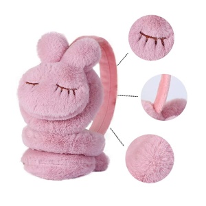 Acoperitori pentru urechi, protectie impotriva frigului, model casti pentru copii, tematica sleepy bunny, marime universala, roz inchis - Img 4