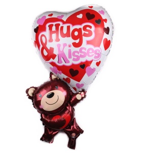Balon inima si ursulet, decor indragostiti, 80 cm, rosu