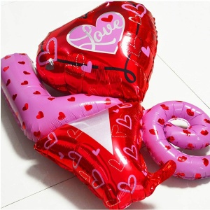 Balon iubire, decor inima si scris „Love“, rosu - Img 4