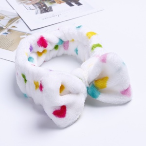 Bentita cosmetica machiaj, elastica, alba cu imprimeu inimioare colorate, marime standard - Img 2