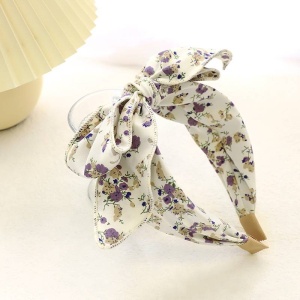 Bentita de par, model cu funda voluminoasa, imprimeu floral, tematica I love flowers, marime universala, bej - Img 2
