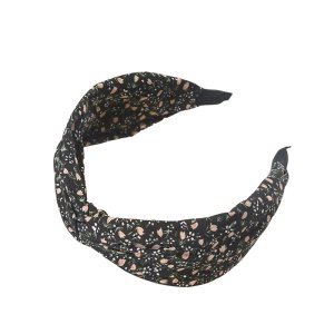 Bentita pentru par cu nod, model clasic elegant, cu imprimeu floral, marime universala, neagra - Img 2