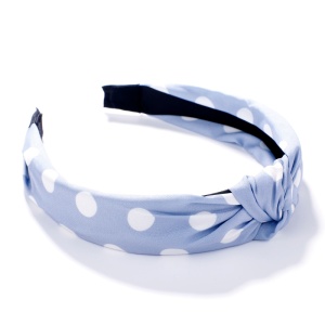 Bentita pentru par, model nod de cravata, albastru deschis cu buline albe, marime standard