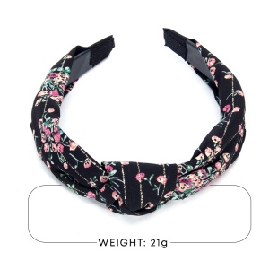 Bentita pentru par, model nod de cravata imprimeu floral, neagra, marime standard - Img 4