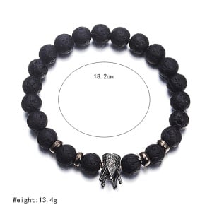 Bratara barbateasca fashion king din roca vulcanica neagra semipretioasa, cu bijuterii tip coroana din zirconiu, 19 cm, - Img 2