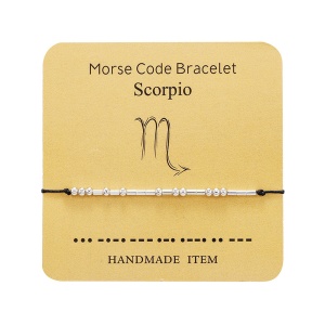 Bratara cod morse zodiac scorpion, argintiu, creata manual, neagra, , unisex