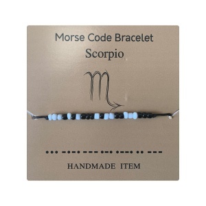 Bratara cu cod morse zodiac scorpion, argintiu, creata manual, neagra, , unisex