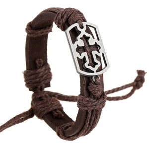 Bratara cu cruce si scut, model retro old cross, reglabila, unisex, maro,