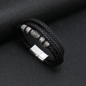 Bratara cu rune celtice si accesorii multiple, model funie impletita, tematica mistery world, unisex, neagra, - Img 2