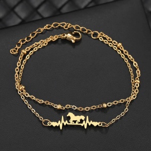 Bratara dama, dublata, model horse freedom, pandantiv calut si puls, cu accesorii bilute, reglabila, aurie - Img 3