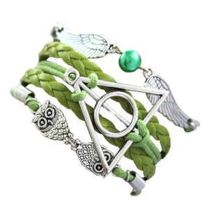 Bratara dama, model deathly hollows, reglabila, verde