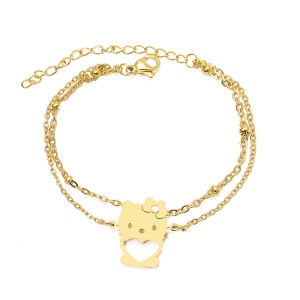 Bratara dama, model dublat cu accesorii bilute, tematica desene animate, pandantiv love kitty, reglabila, aurie
