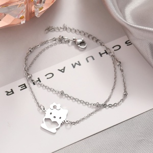 Bratara dama, model dublat cu accesorii bilute, tematica desene animate, pandantiv love kitty, reglabila, argintie - Img 4
