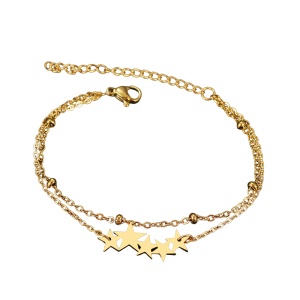 Bratara dama, model dublat cu accesorii bilute, tematica night sky, pandantiv fantezie de stelute, reglabila, aurie
