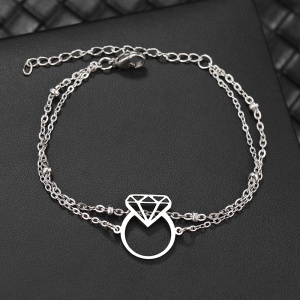 Bratara dama, model dublat cu accesorii bilute, tematica will you marry me, pandantiv inel cu diamant, reglabila, argintie - Img 2
