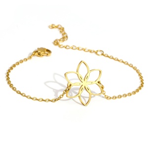 Bratara dama, model floral delicat, pandantiv floare, reglabila, aurie