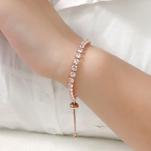 Bratara dama, model tenis cu cristale, reglabila, tematica fashion style, M2, alb transparent - Img 3