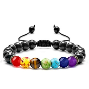 Bratara energetica creata manual, din roca vulcanica , 7Chakras, pietre semipretioase, unisex, reglabila, negru lucios