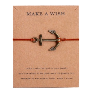 Bratara make a wish, tip sfoara, pandantiv ancora cu snur portocaliu inchis, unisex