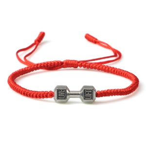 Bratara, model fitness, pandantiv haltera, reglabila, unisex, rosu cu argintiu,