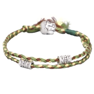 Bratara, model prietenie, impletitura, cu accesorii argintii, verde, unisex