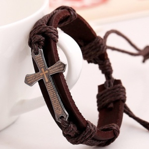 Bratara, model retro, accesoriu cruce, maro, dimensiune reglabila cu snur, unisex - Img 2
