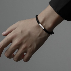 Bratara unisex, model clasic cu pandantiv deosebit, tematica seven virtues, reglabila, argintiu cu negru, - Img 4