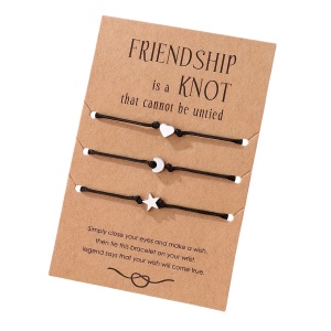 Bratara unisex, set 3 piese, model cu pandantive multiple, nodurile prieteniei inima luna stea, tematica friendship forever, reglabile, negru cu argintiu