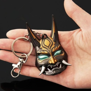 Breloc cu masca demon anime, model japonez, tematica guess who, negru cu galben - Img 3