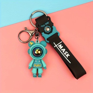 Breloc, model cu omulet simpatic tip cosmonaut, accesoriu decorativ asortat, prindere cu inel si carlig, tematica space man, unisex, verde - Img 2