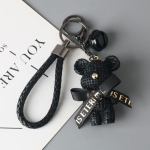Breloc, model cu ursulet, imitatie de tesatura, accesorii asortate, prindere cu inel si carlig, tematica lovely bear, unisex, negru - Img 3